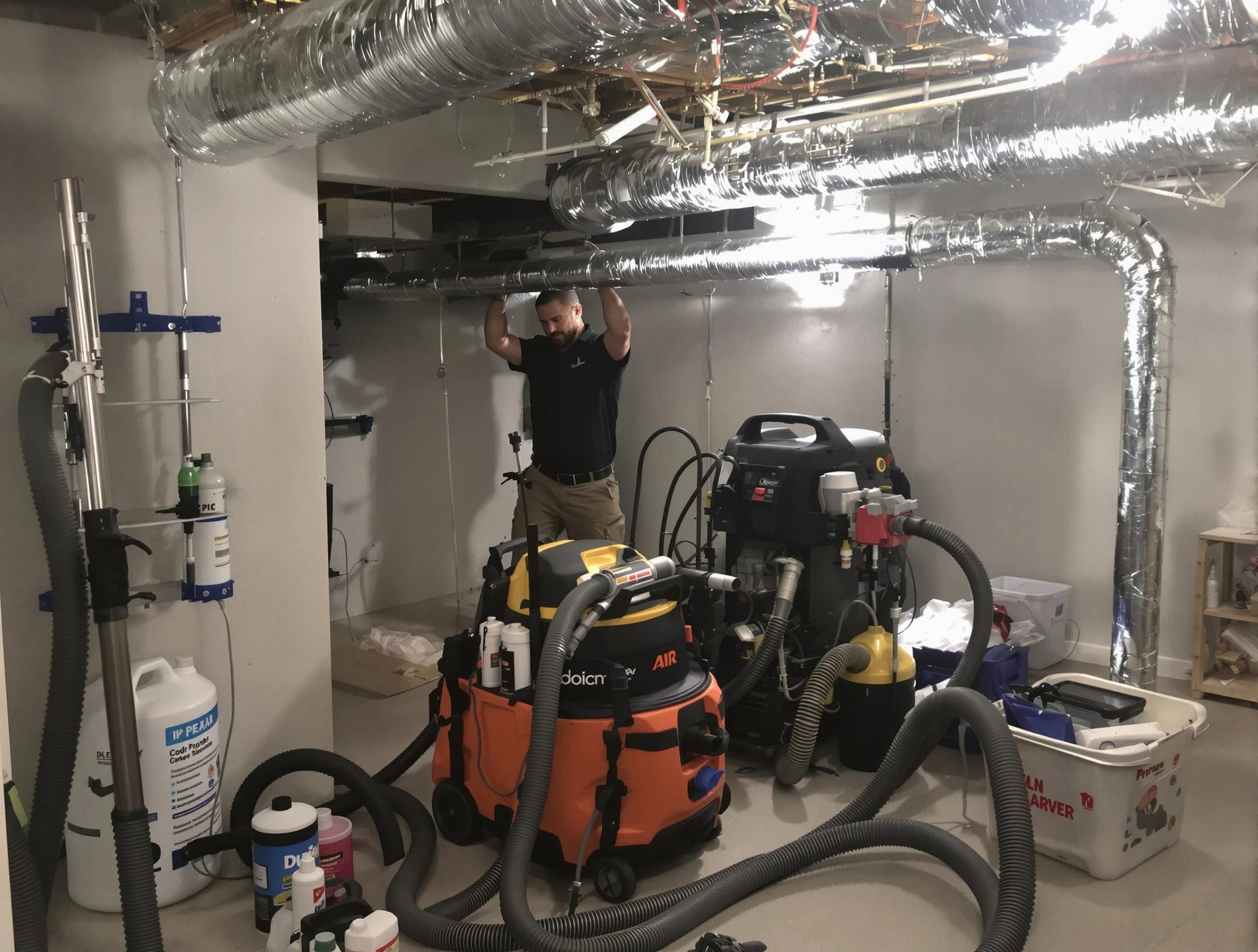 Slaughterville Air Duct Cleaning specialist performing professional mold removal from air ducts using safety equipment in Slaughterville
