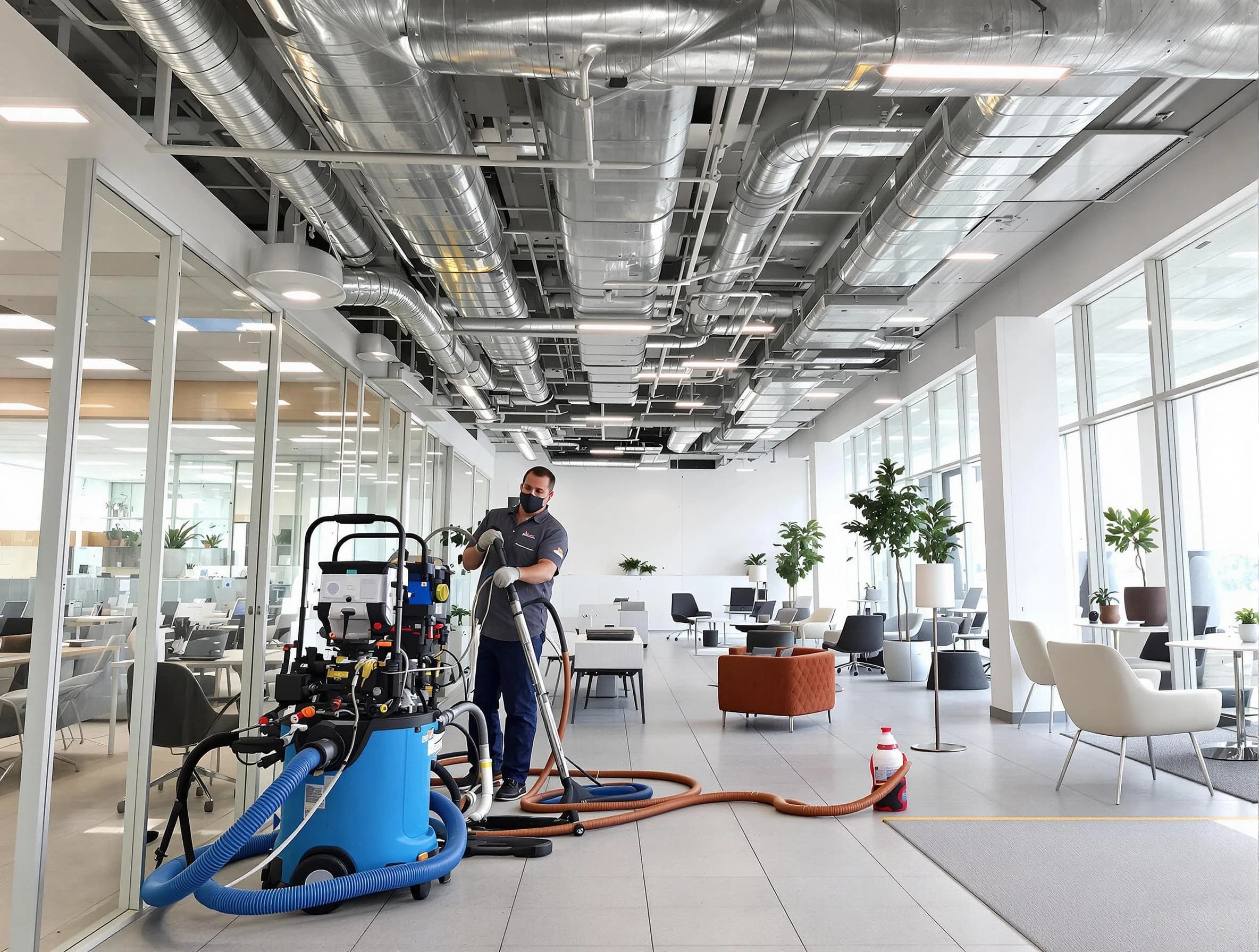 Slaughterville Air Duct Cleaning team conducting comprehensive commercial duct cleaning at a business location in Slaughterville