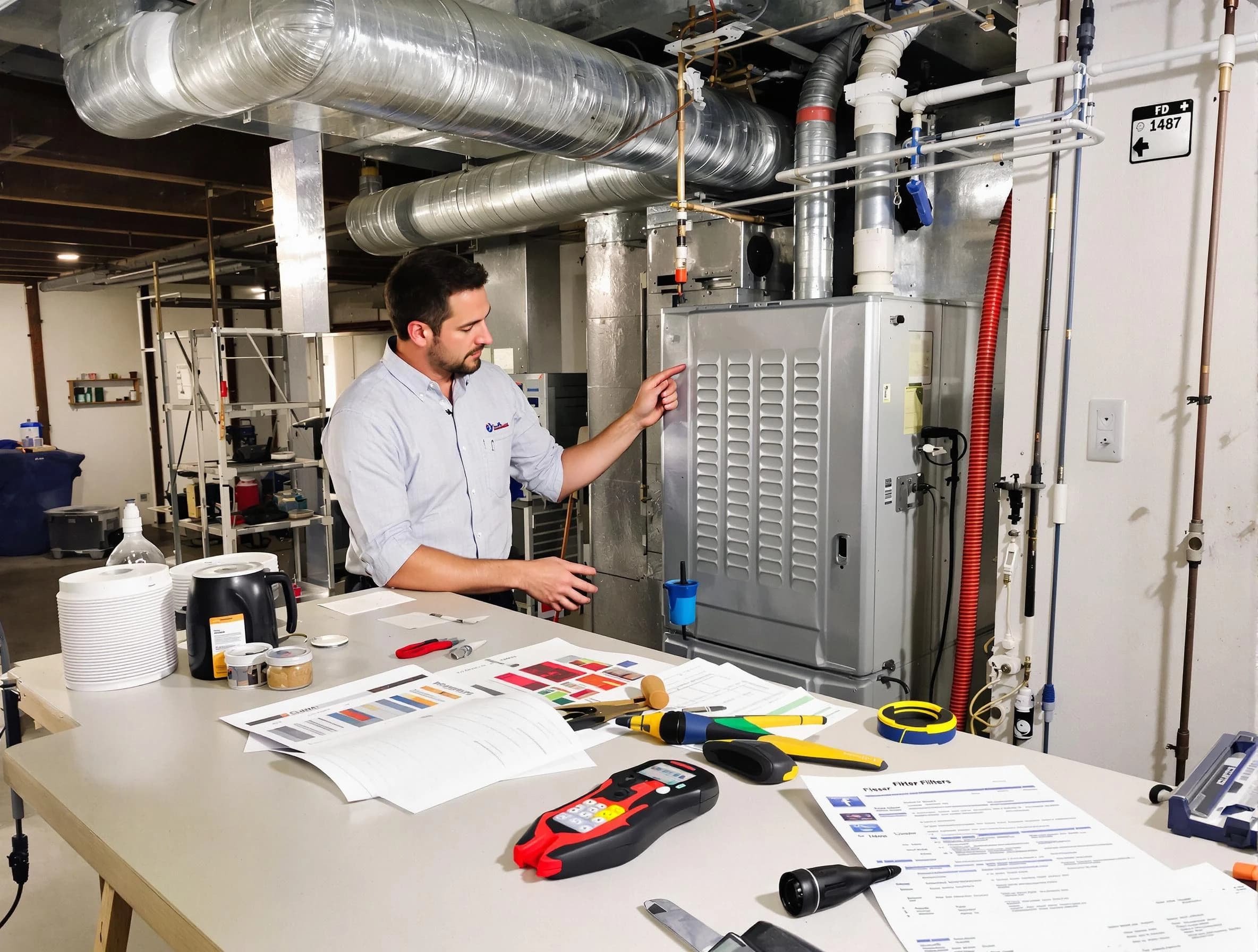 Slaughterville Air Duct Cleaning inspector conducting detailed filter system evaluation using professional diagnostic tools in Slaughterville