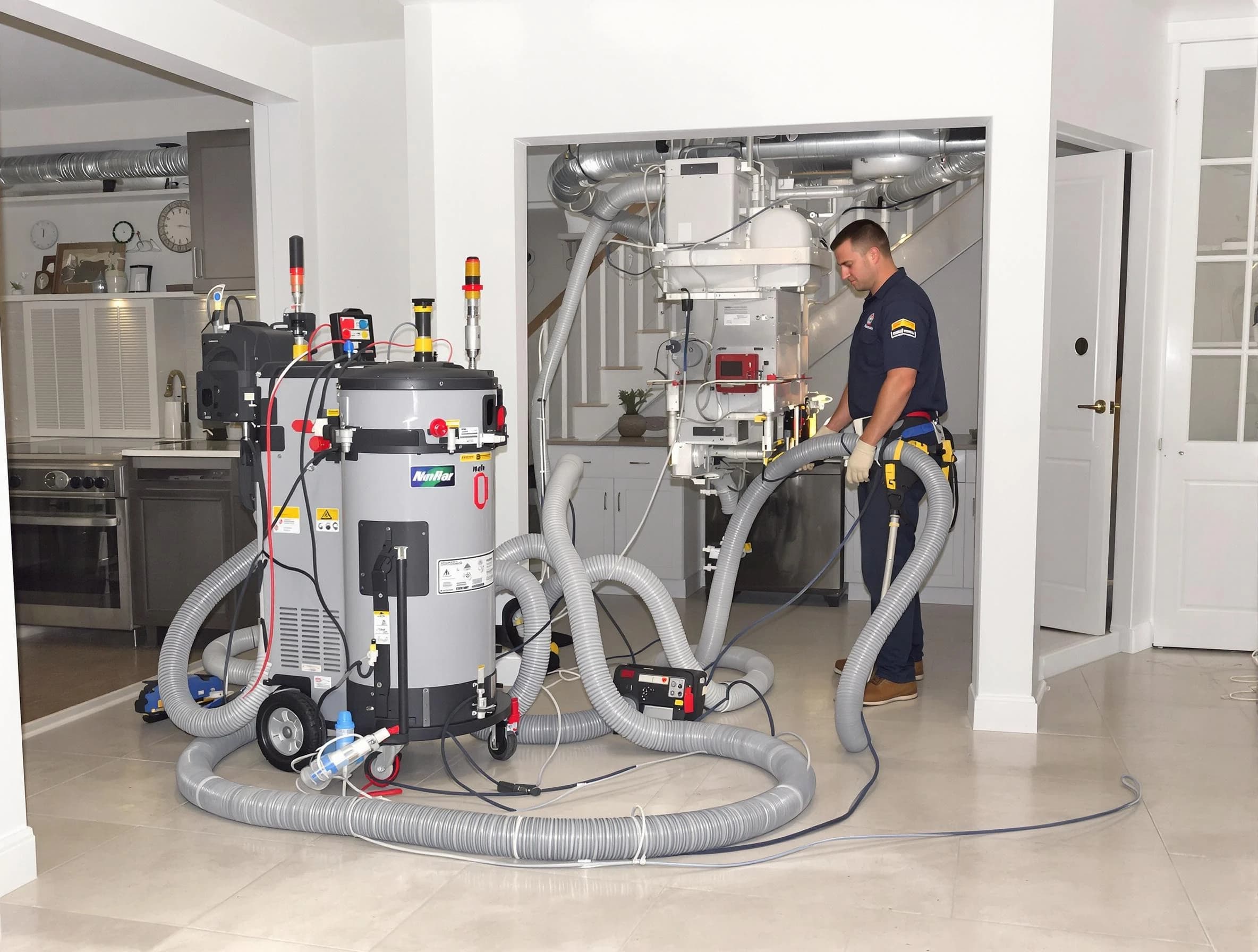 Slaughterville Air Duct Cleaning technician operating negative pressure cleaning equipment for thorough duct maintenance in Slaughterville