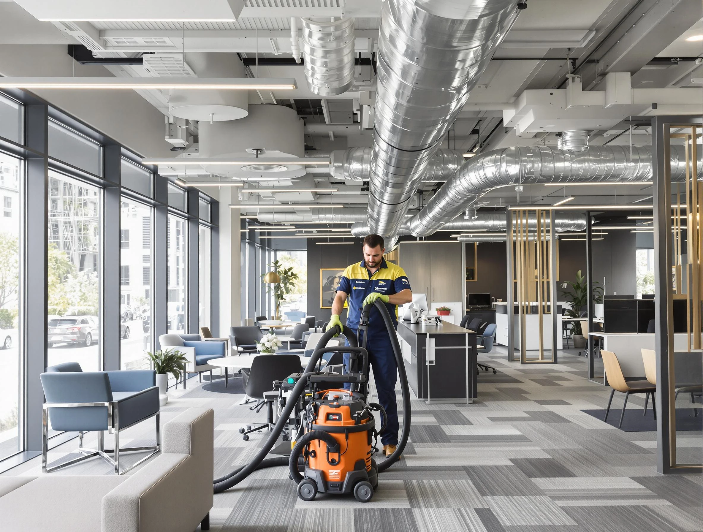 Slaughterville Air Duct Cleaning team performing thorough commercial duct cleaning at a Slaughterville business center